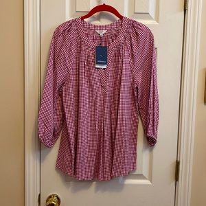 NWT Crown & Ivy 3/4 Split Neck Gingham Peasant Top Size Medium